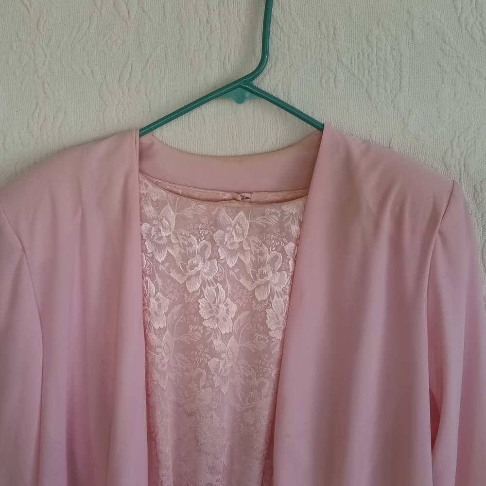 Vintage Pastel Pink Dress Matching Jacket Lace Elegant Retro Sheer Girly 80s - Picture 8 of 13